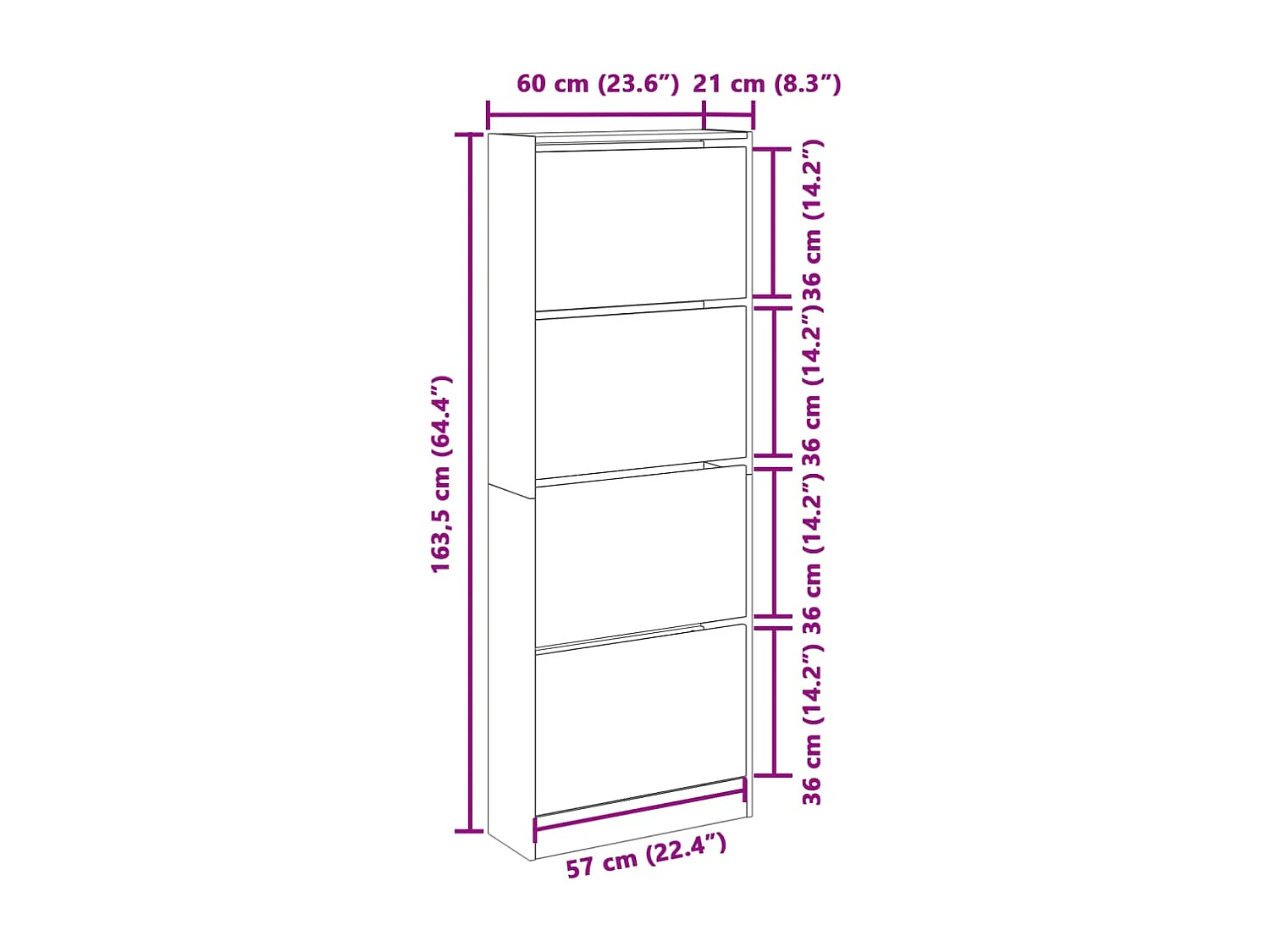 Armoire à chaussures sonoma gris 60x21x163,5 cm bois ingénierie