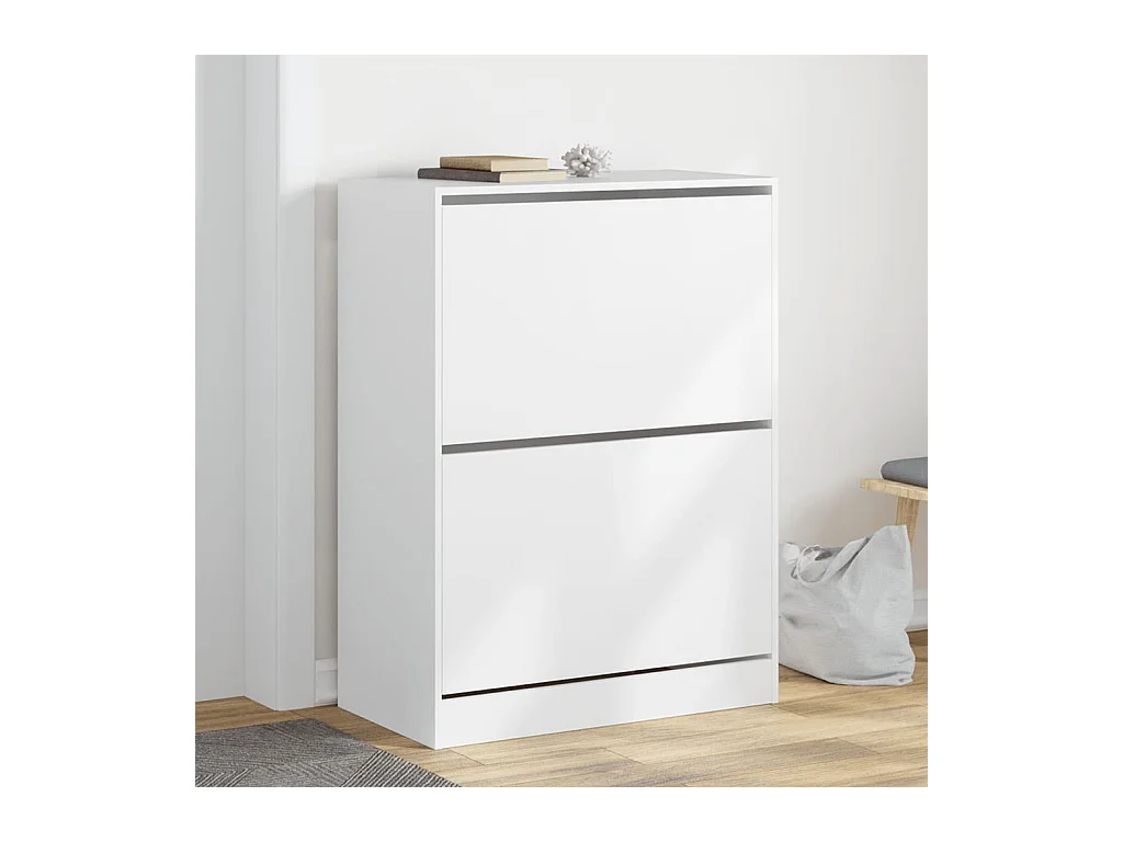 Scarpiera 2 cassetti pieghevoli bianca 80x42x108 cm