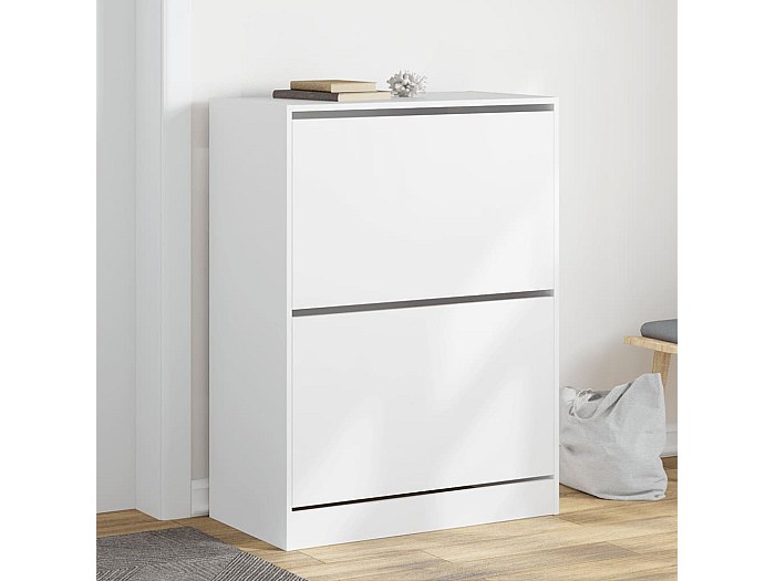 Scarpiera A 3 Cassetti Levkitch - Bianca, Sottile, Con 2 Antine, 80x17x125 Cm