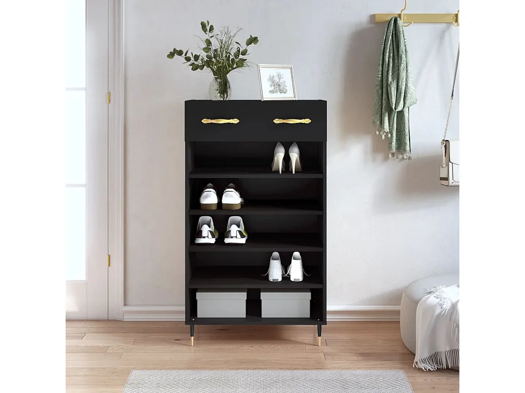 Zapatero negro 60x35x105 cm de madera contrachapada