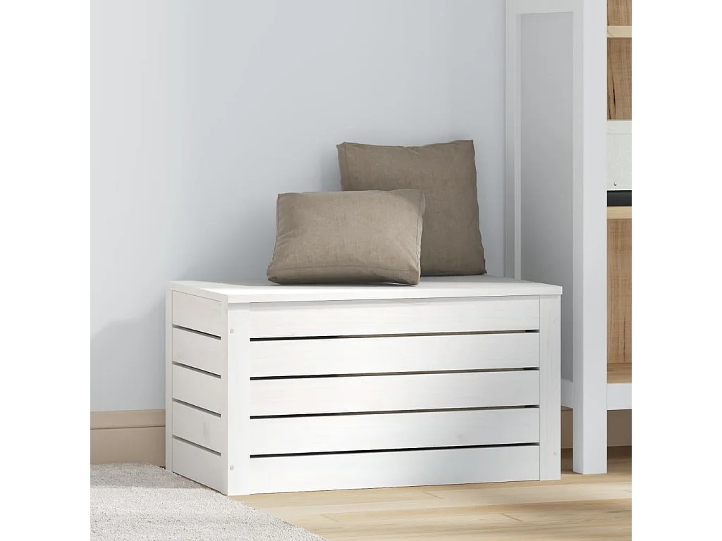 Boîte de rangement Blanc 59,5x36,5x33 cm Bois massif de pin