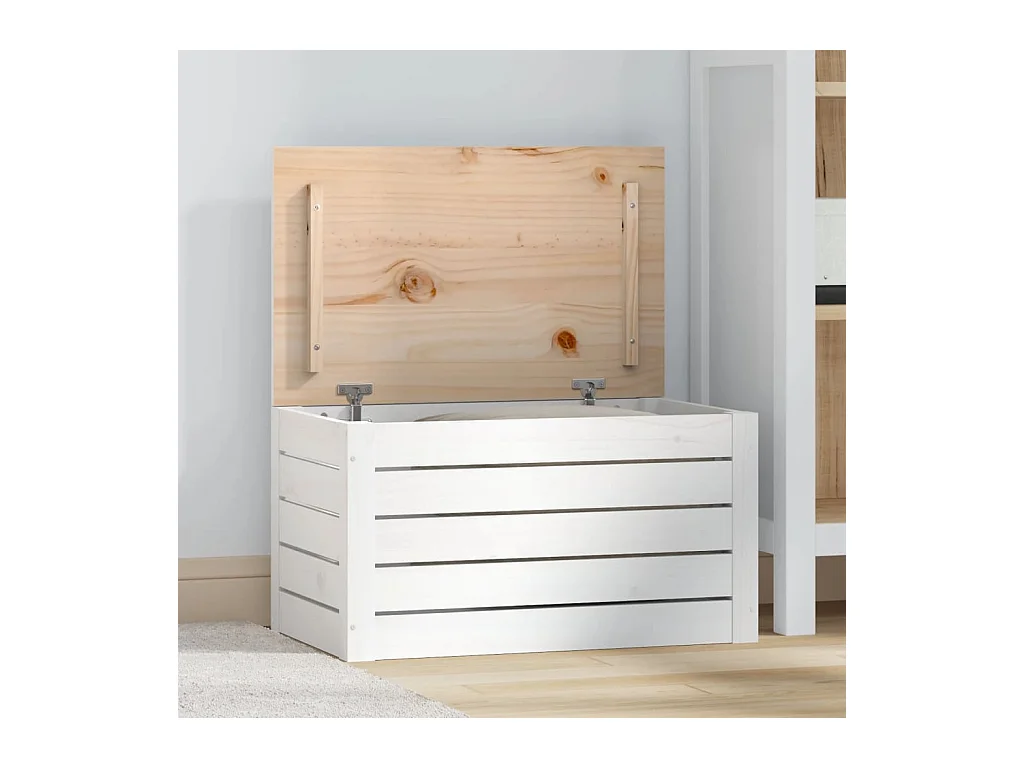 Scatola portaoggetti Bianca 59,5x36,5x33 cm Legno di pino massiccio