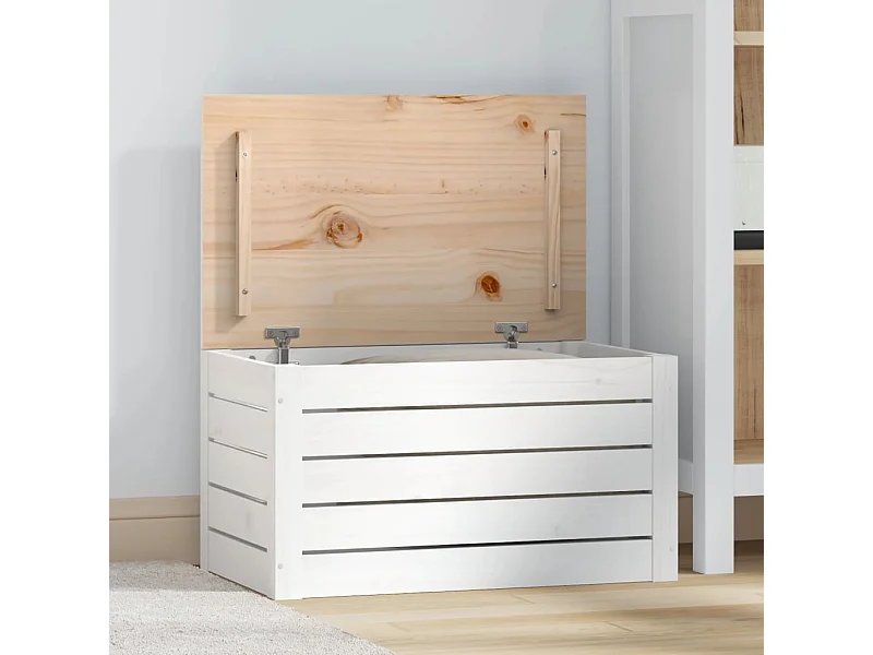Boîte de rangement Blanc 59,5x36,5x33 cm Bois massif de pin