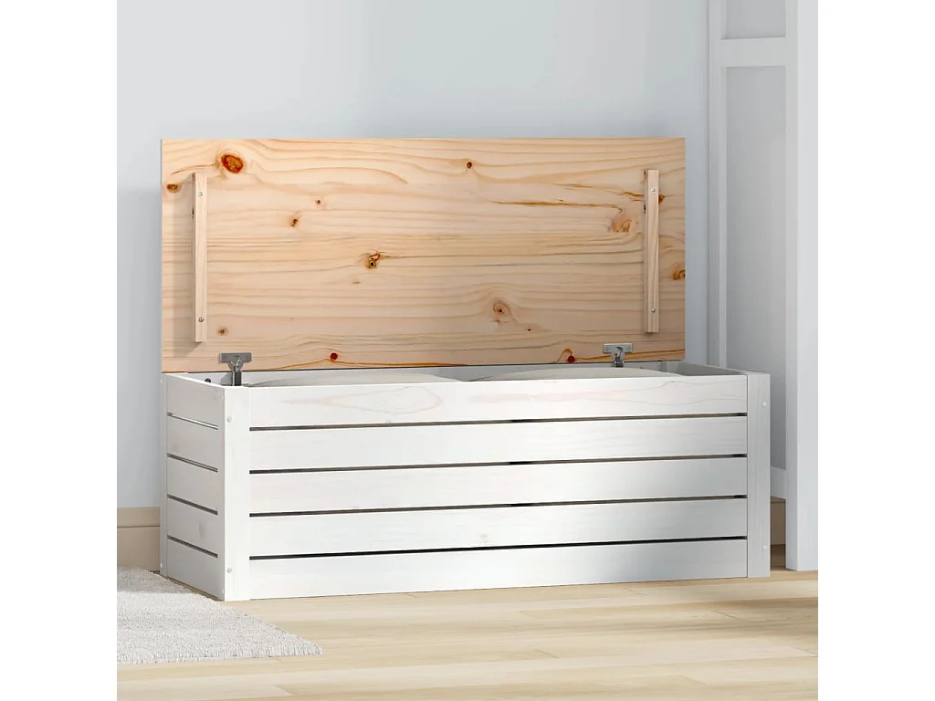 Boîte de rangement Blanc 89x36,5x33 cm Bois massif de pin