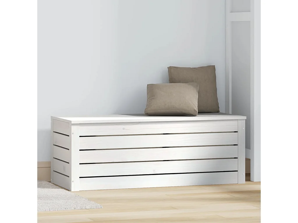 Boîte de rangement Blanc 89x36,5x33 cm Bois massif de pin