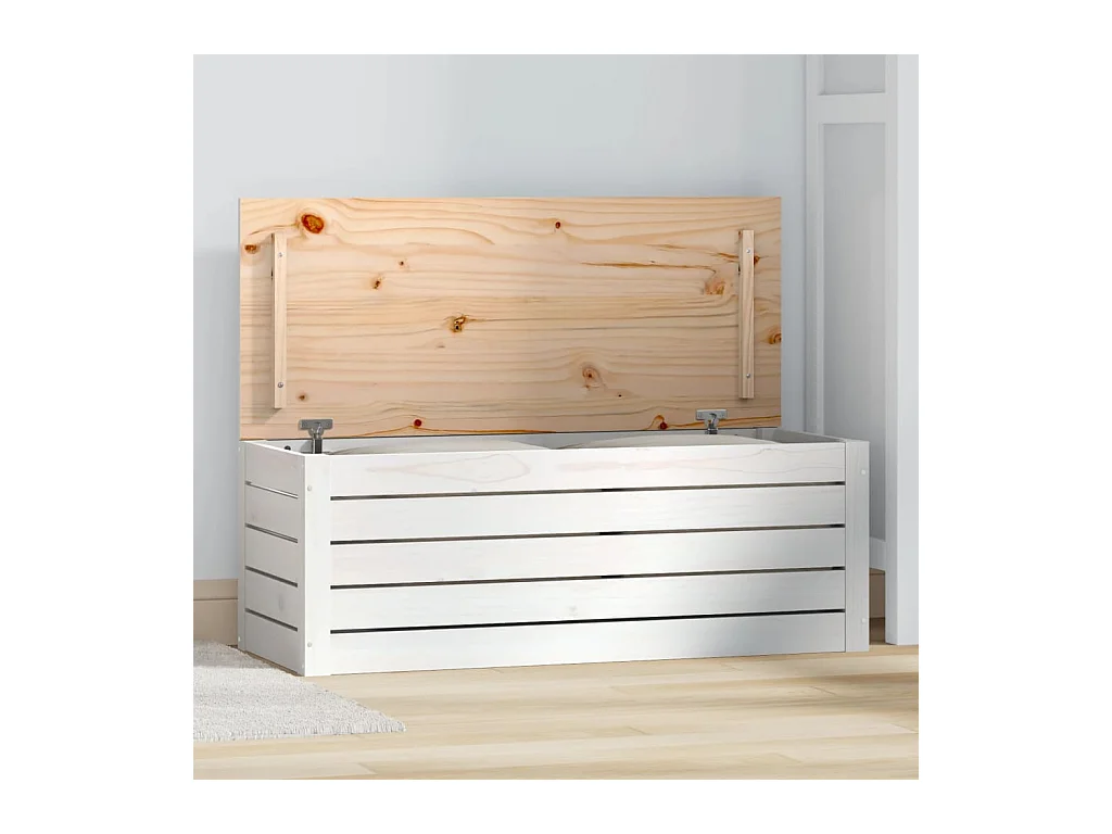 Scatola portaoggetti Bianca 89x36,5x33 cm Legno di pino massiccio