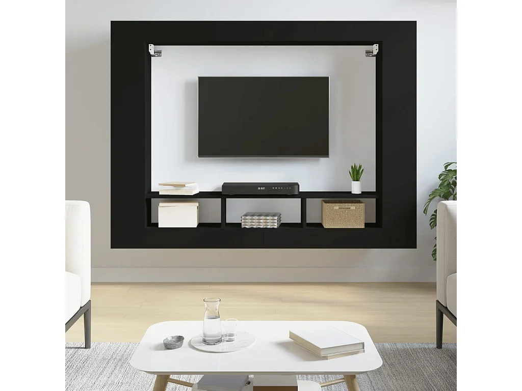 Meuble TV noir 152x22x113 cm bois d'ingénierie