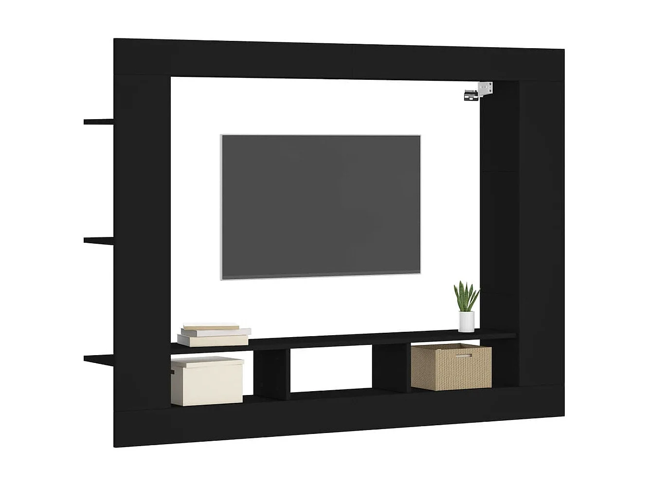 Meuble TV noir 152x22x113 cm bois d'ingénierie