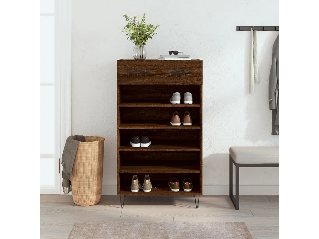 Armoire à chaussures chêne marron 60x35x105cm bois d'ingénierie