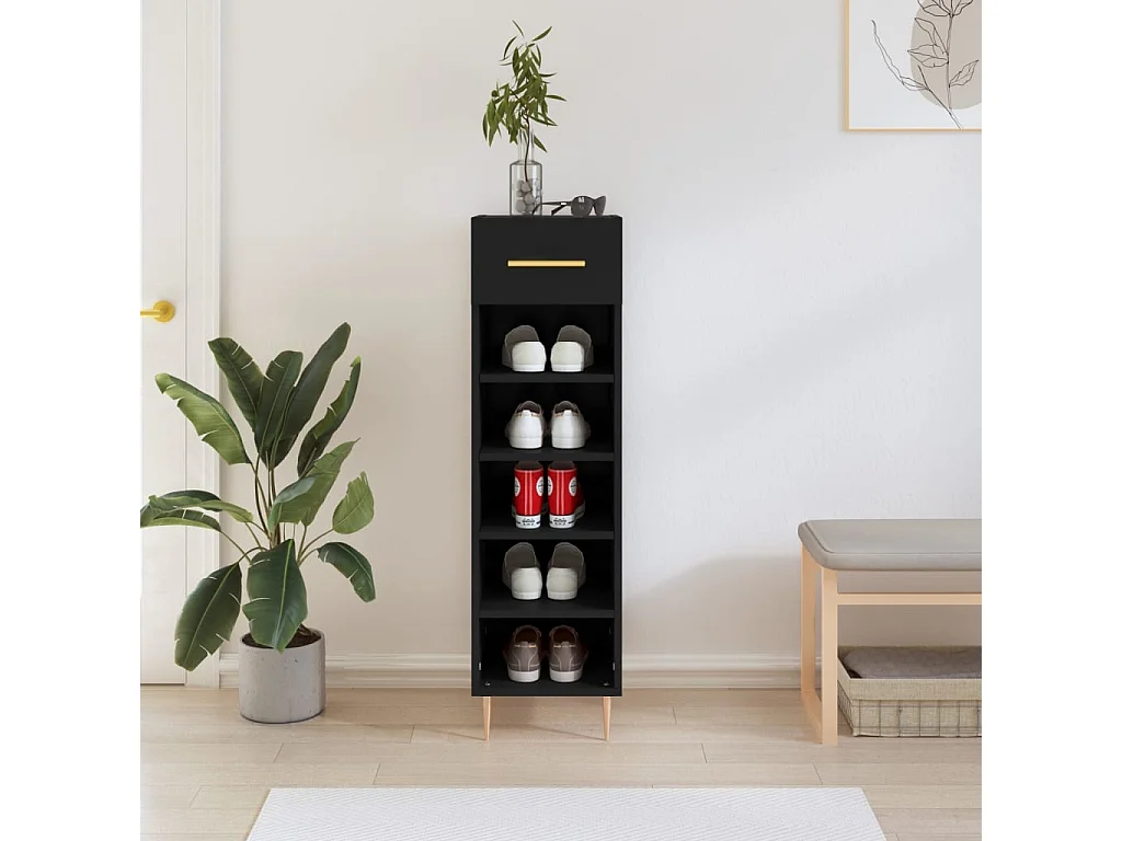 Armoire à chaussures noir 30x35x105 cm bois d'ingénierie