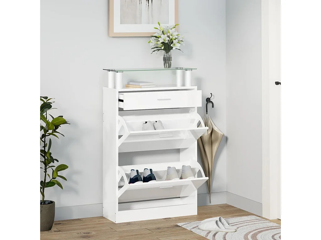 Armoire à chaussure Blanc brillant 63x24x104 cm Bois ingénierie