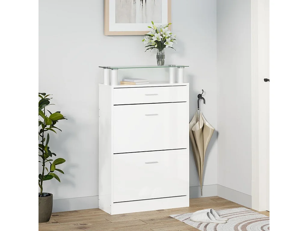 Armoire à chaussure Blanc brillant 63x24x104 cm Bois ingénierie