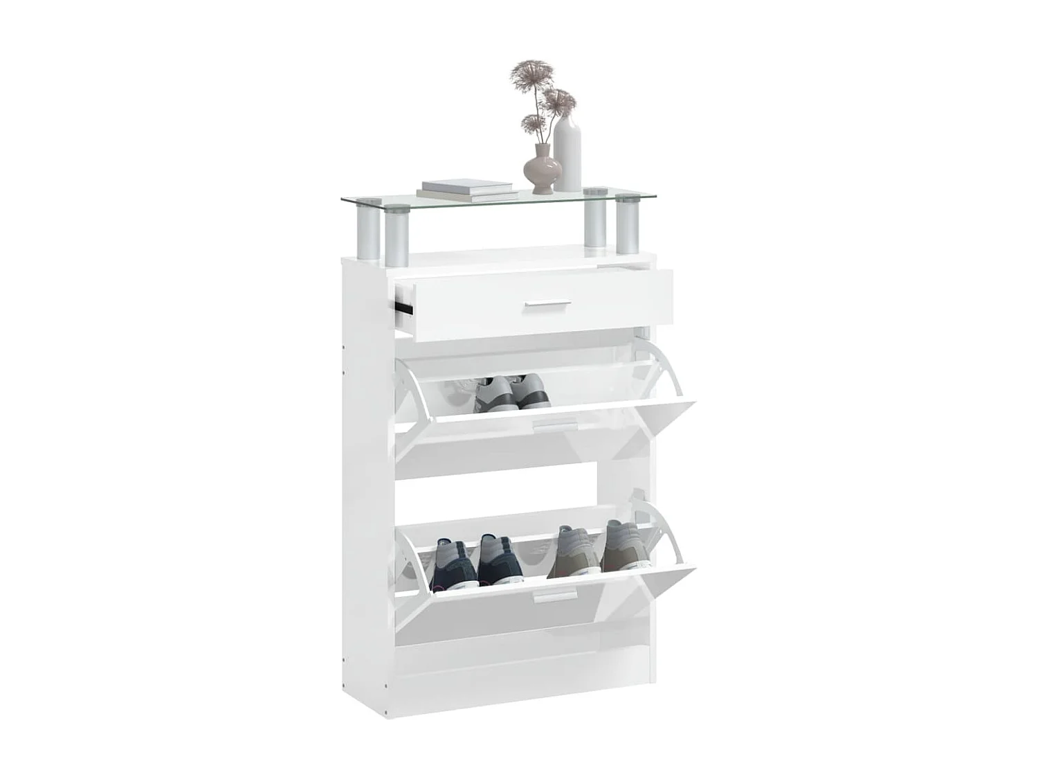 Armoire à chaussure Blanc brillant 63x24x104 cm Bois ingénierie