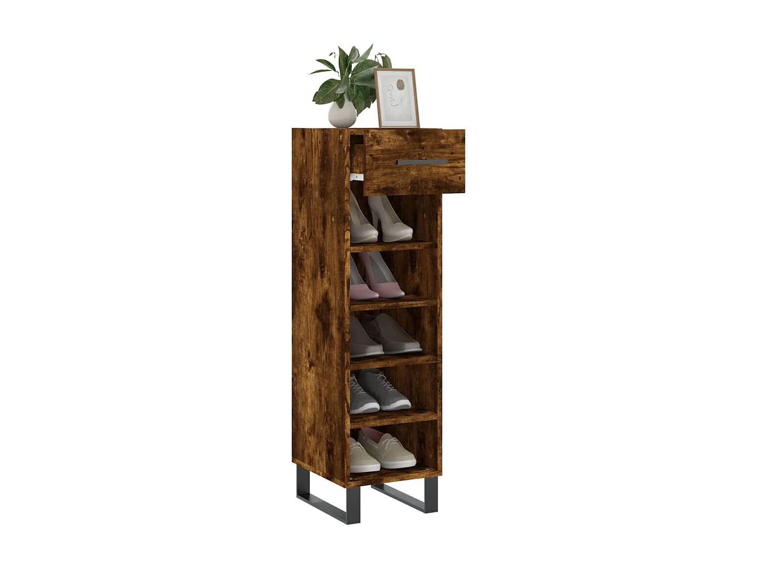 Sapateira de carvalho fumê 30x35x105 cm madeira projetada