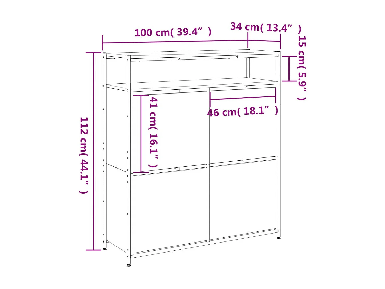 Armoire à chaussures 4 tiroirs rabattables chêne fumé