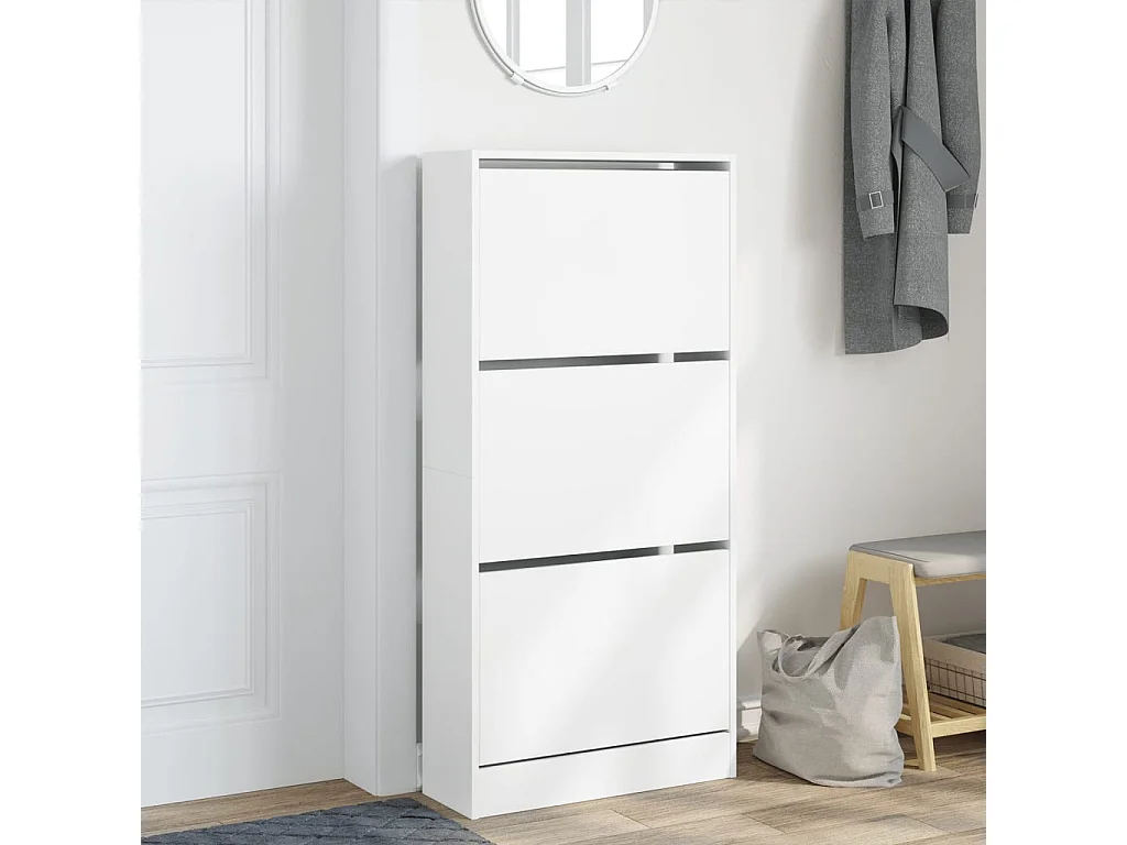 Sapateira branca 60x21x125,5 cm madeira trabalhada