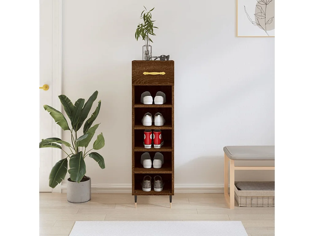 Meuble à chaussures chêne marron 30x35x105 cm bois d'ingénierie