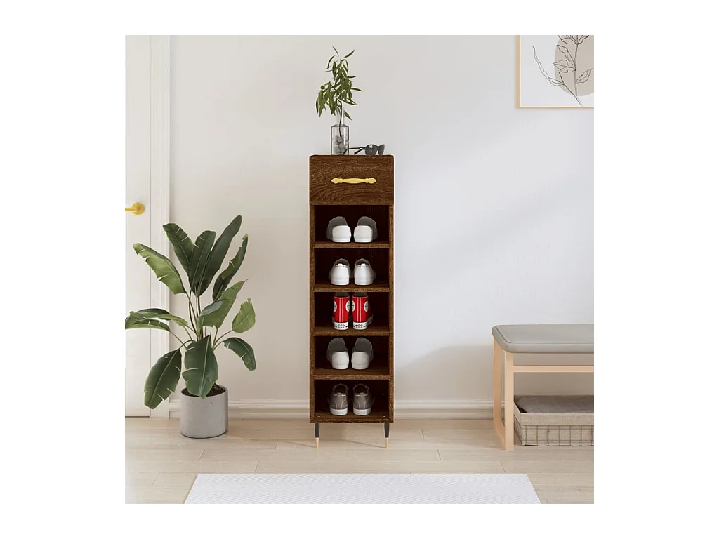 Bruin eiken schoenenkast 30x35x105 cm samengesteld hout