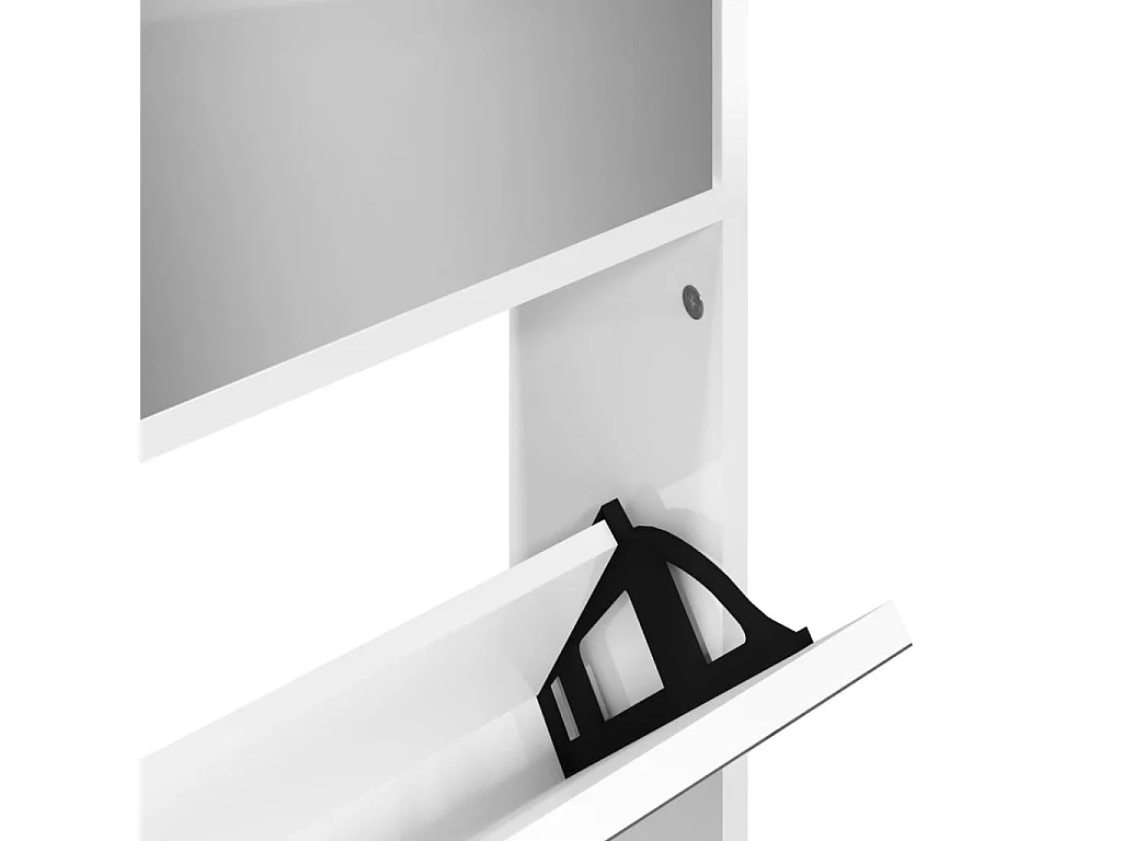 Armoire à chaussures miroir 4 niveaux blanc brillant