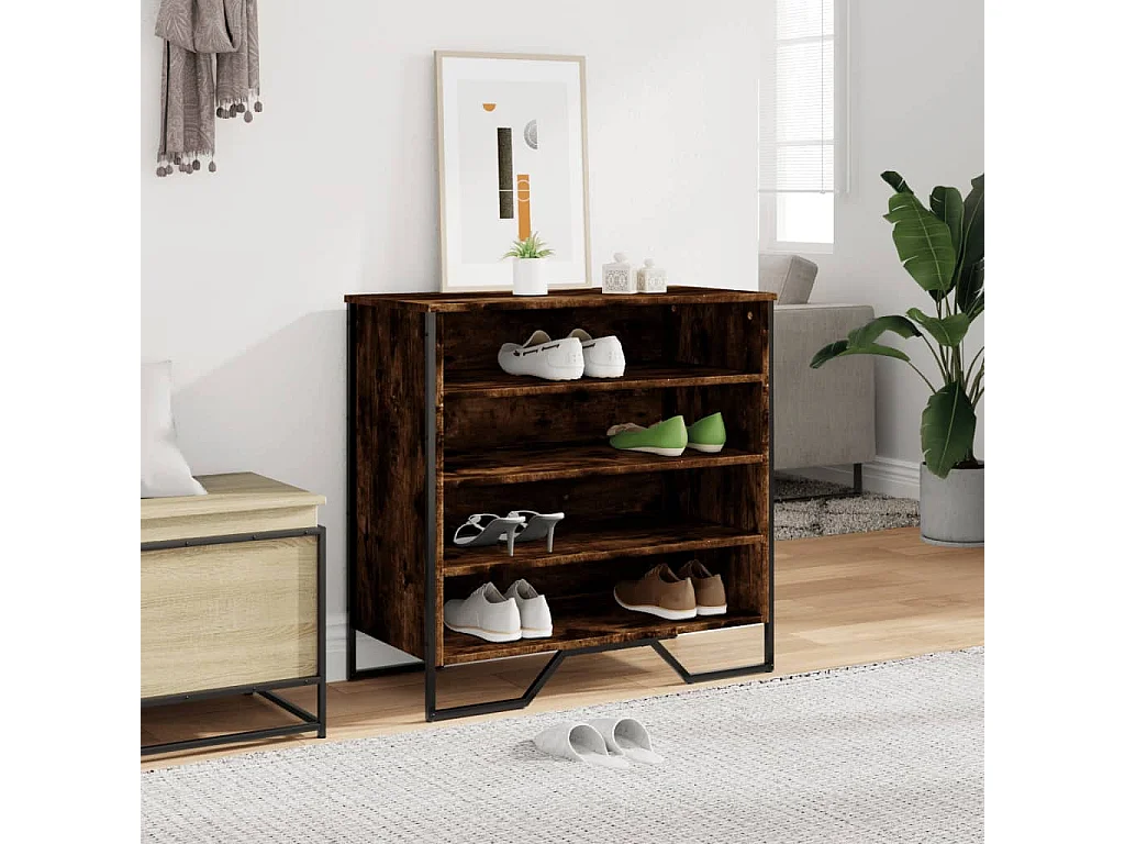 Schuhschrank aus geräucherter Eiche, 80 x 38 x 78 cm, Holzwerkstoff