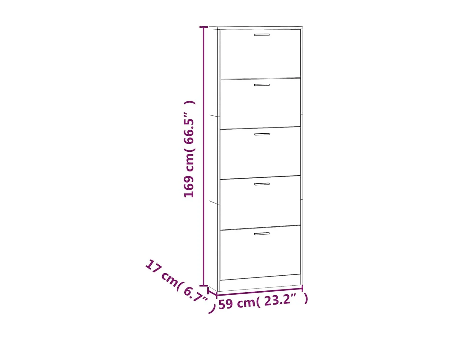 Zapatero Roble marrón 59x17x169cm Madera contrachapada
