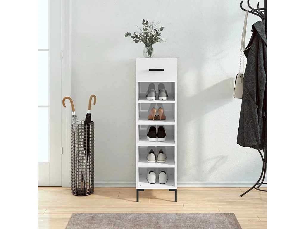 Schuhschrank, glänzend weiß, 30 x 35 x 105 cm, Holzwerkstoff