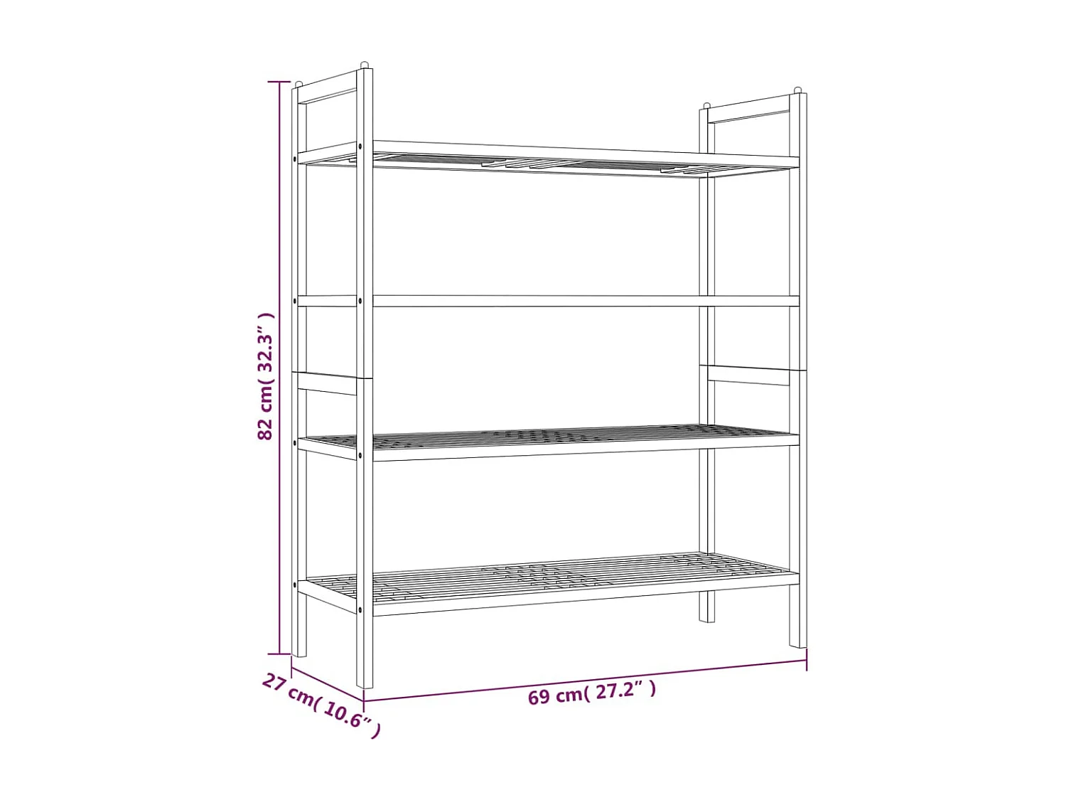 Schoenenrekken 2 stuks 69x27x41 cm Massief walnoothout