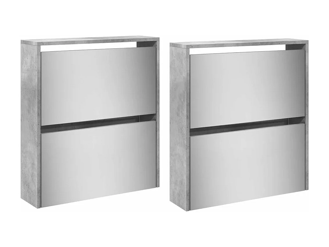 Armoire à chaussures et miroir 4 niveaux gris béton 63x17x134cm