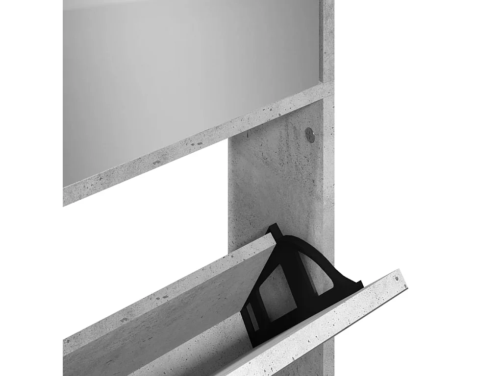 Armoire à chaussures et miroir 4 niveaux gris béton 63x17x134cm