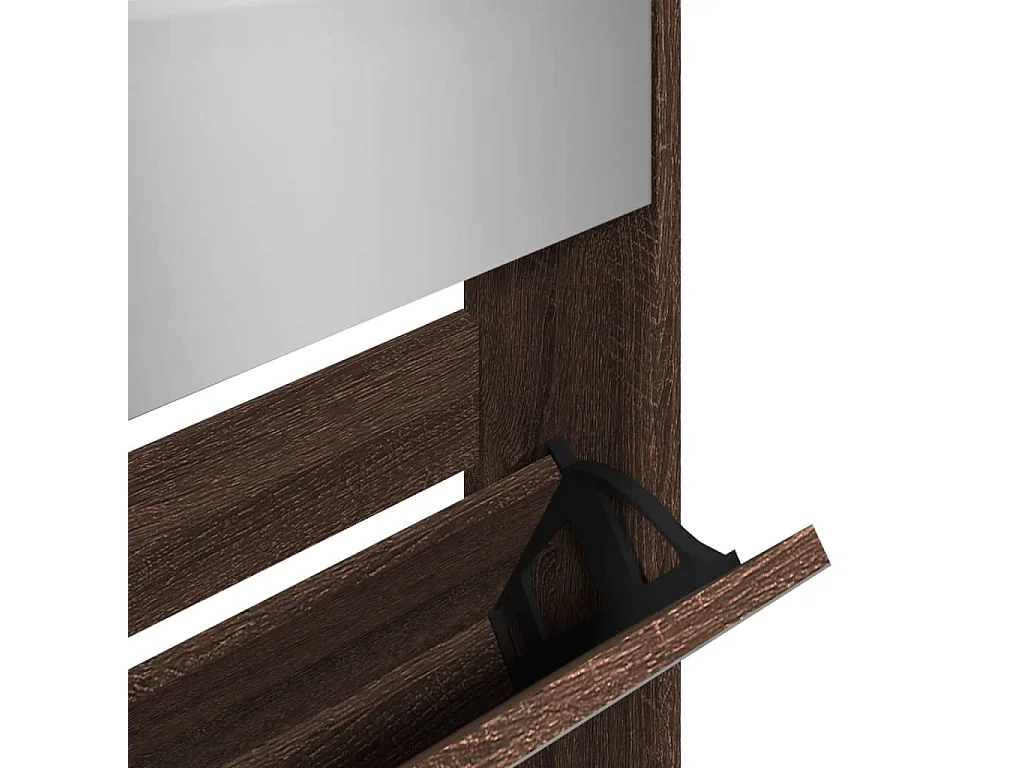 Scarpiera con specchio 5 livelli Rovere marrone 63x17x169,5 cm