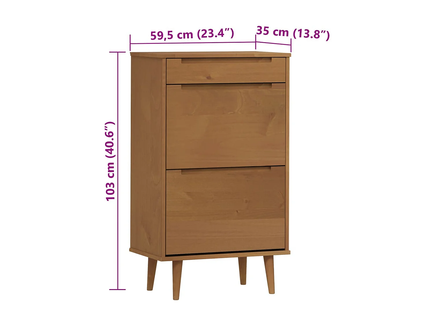 Armoire à chaussures MOLDE Marron 59,5x35x103 cm Bois de pin