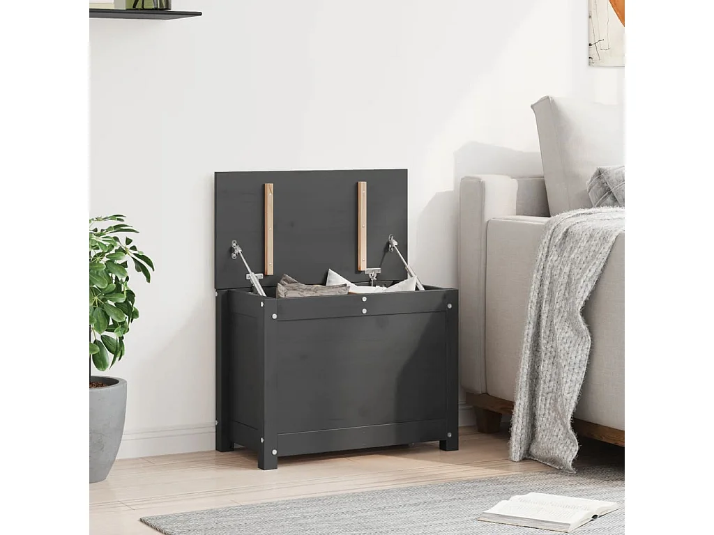 Boîte de rangement Gris 60x32x45,5 cm Bois massif de pin