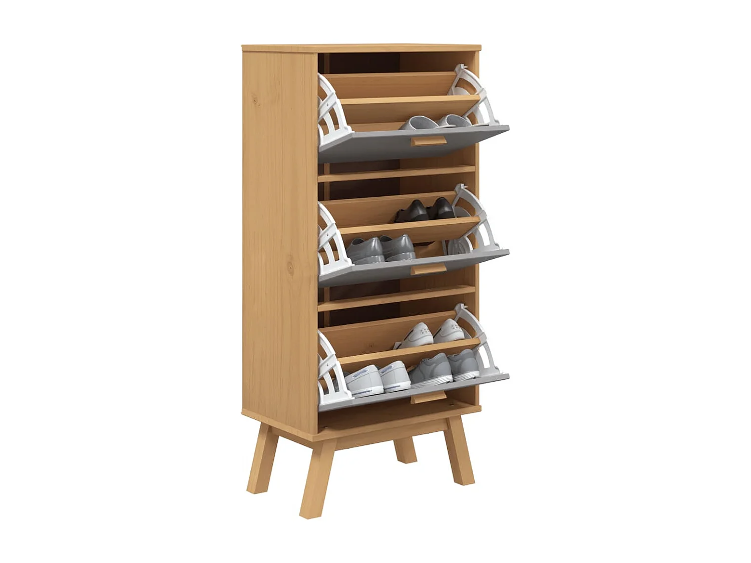 Armoire à chaussures OLDEN gris et marron bois massif de pin