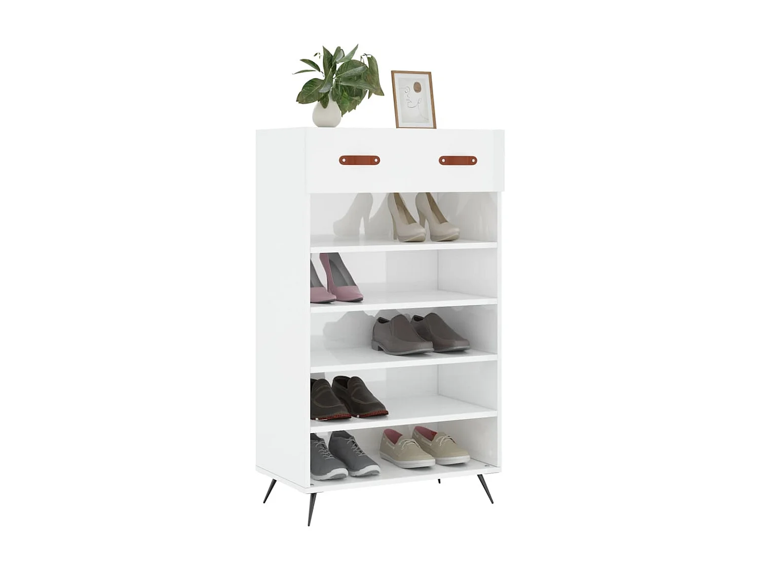 Schuhschrank, glänzend weiß, 60 x 35 x 105 cm, Holzwerkstoff