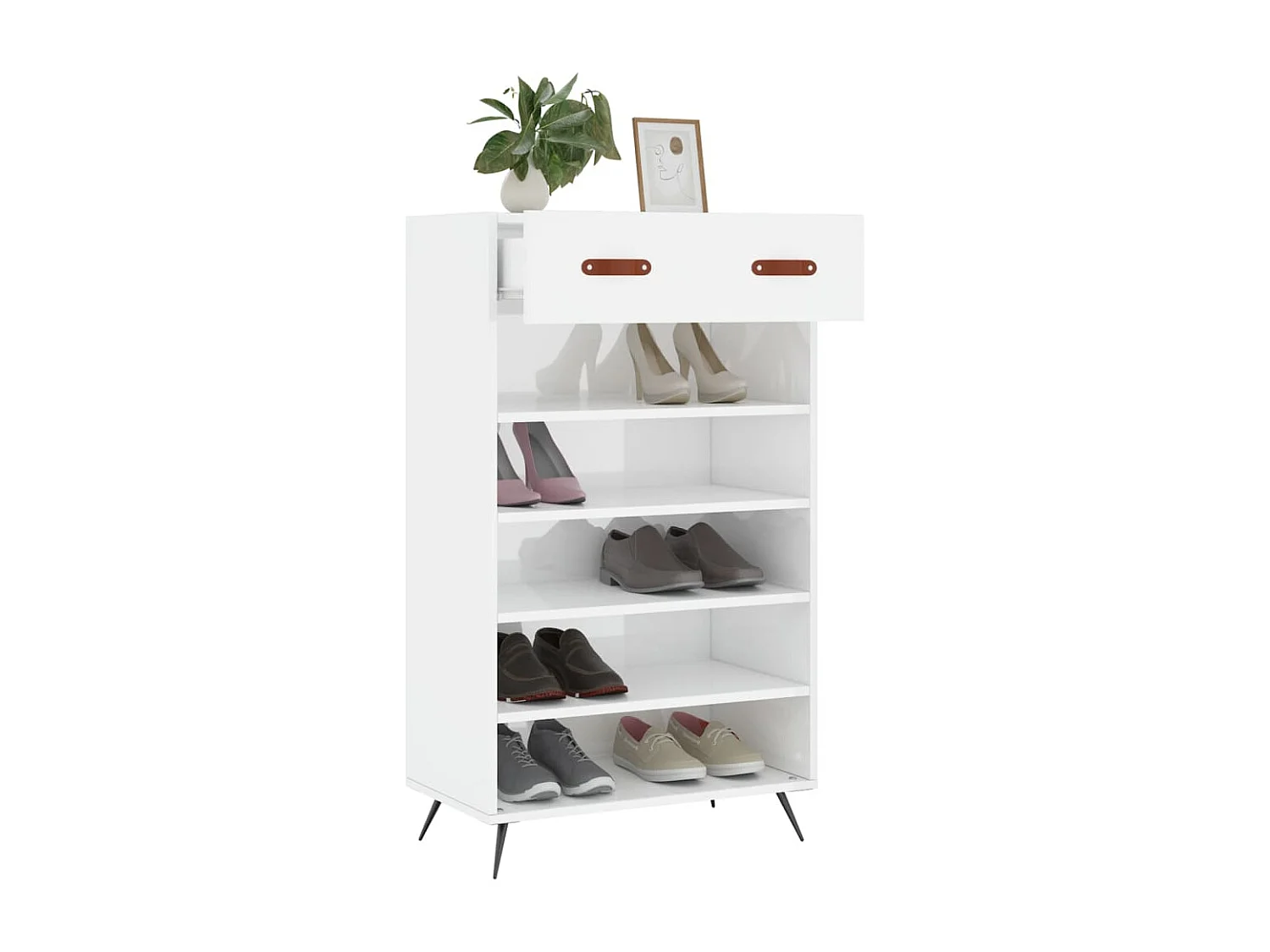 Schuhschrank, glänzend weiß, 60 x 35 x 105 cm, Holzwerkstoff