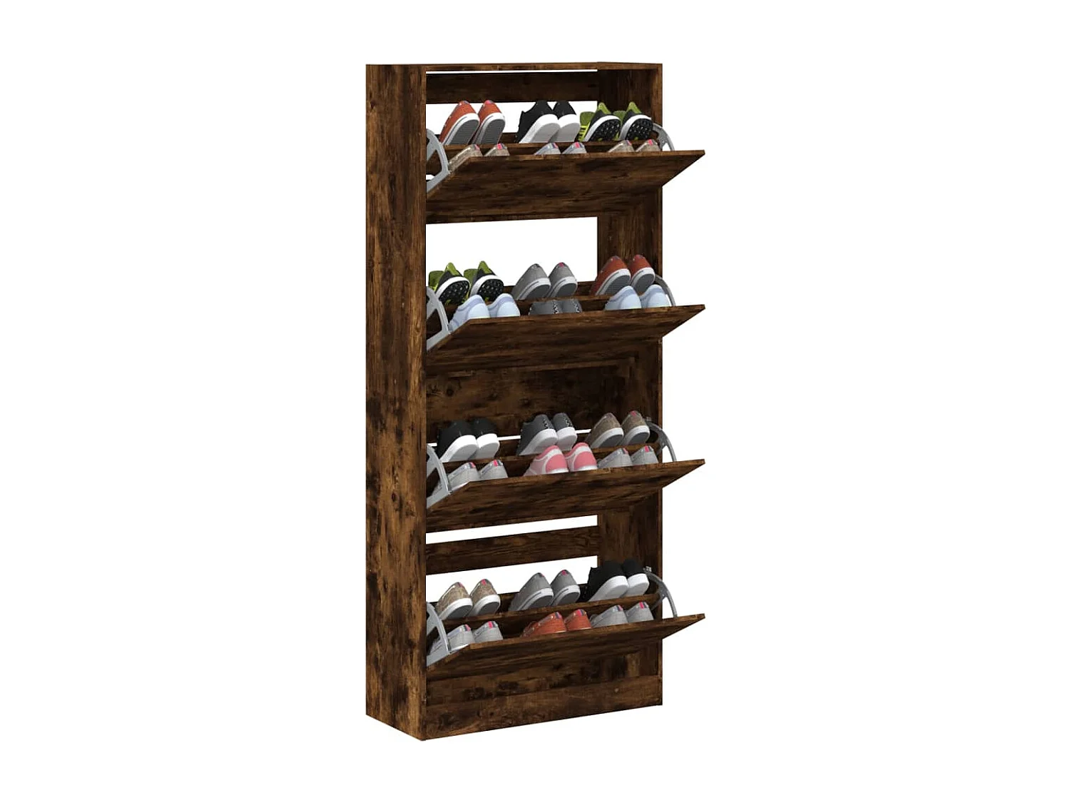 Armoire à chaussures 4 tiroirs rabattables chêne fumé