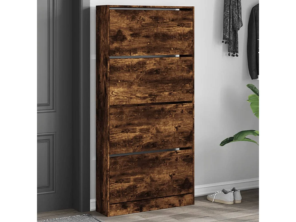 Armoire à chaussures 4 tiroirs rabattables chêne fumé