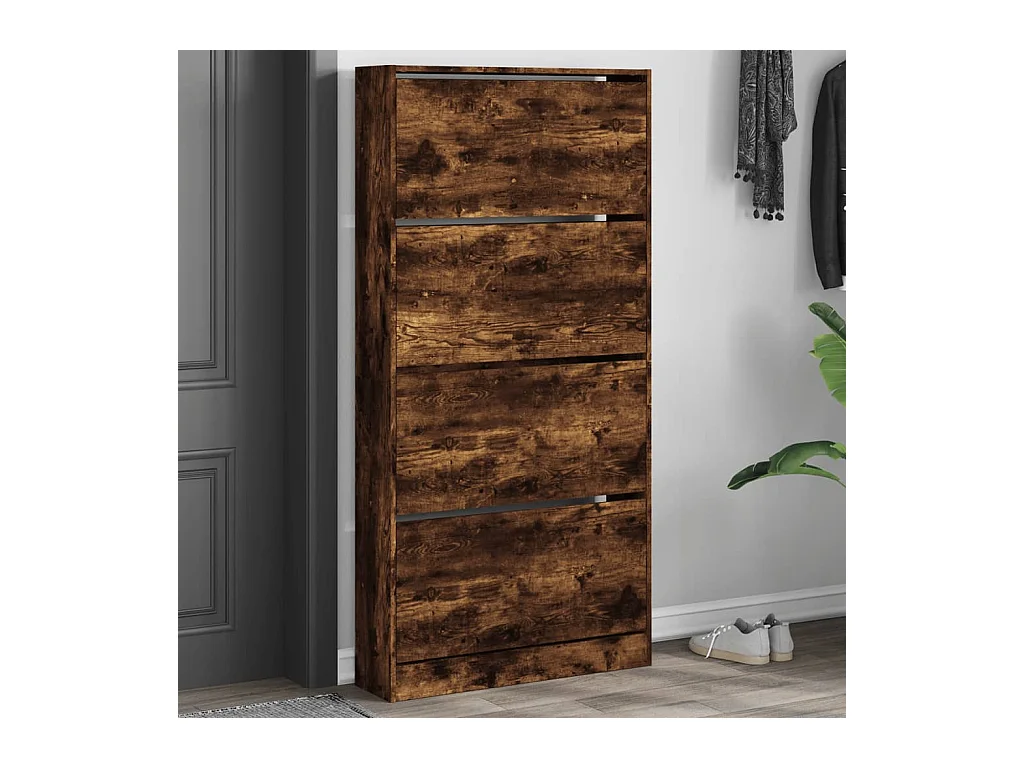 Armoire à chaussures 4 tiroirs rabattables chêne fumé