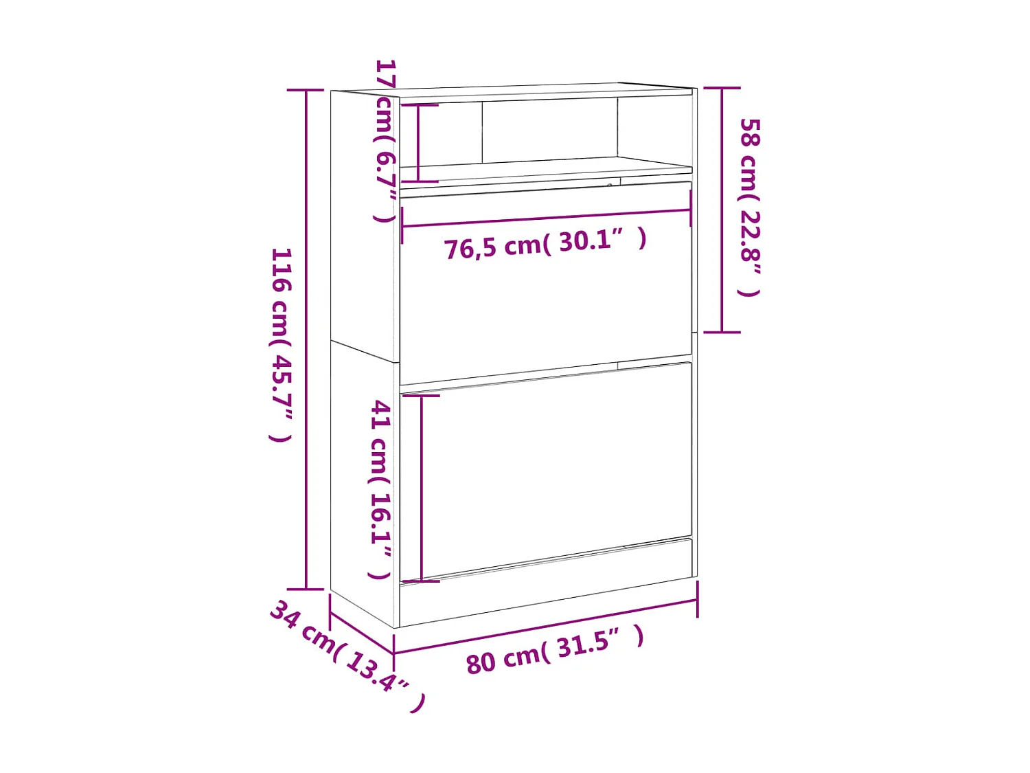Mueble zapatero 2 cajones plegable blanco 80x34x116 cm
