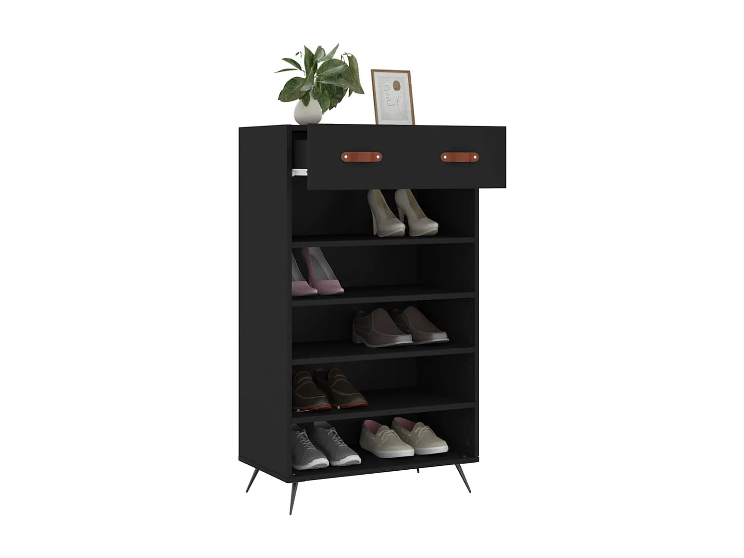 Armoire à chaussures noir 60x35x105 cm bois d'ingénierie