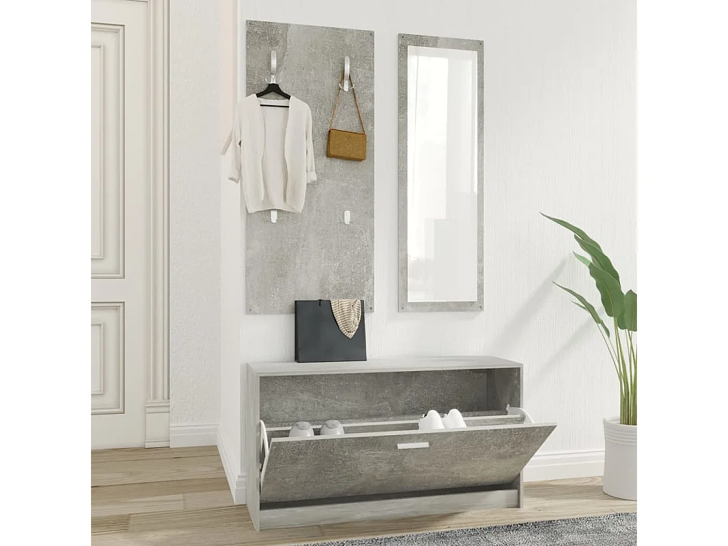 Ensemble d'armoires à chaussures 3-en-1 Gris béton