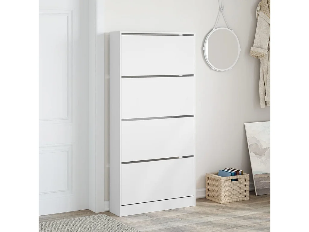 Scarpiera 4 cassetti pieghevoli bianca 80x21x163,5 cm