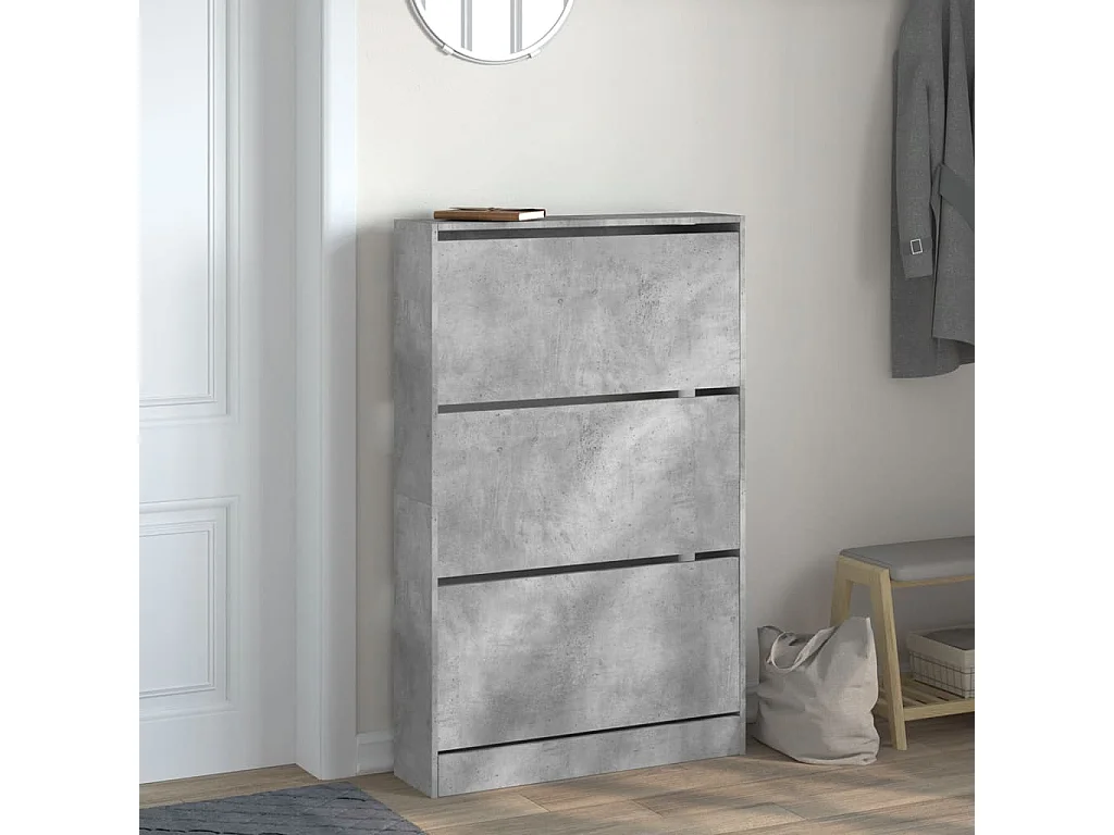 Armoire à chaussures gris béton 80x21x125,5cm bois d'ingénierie