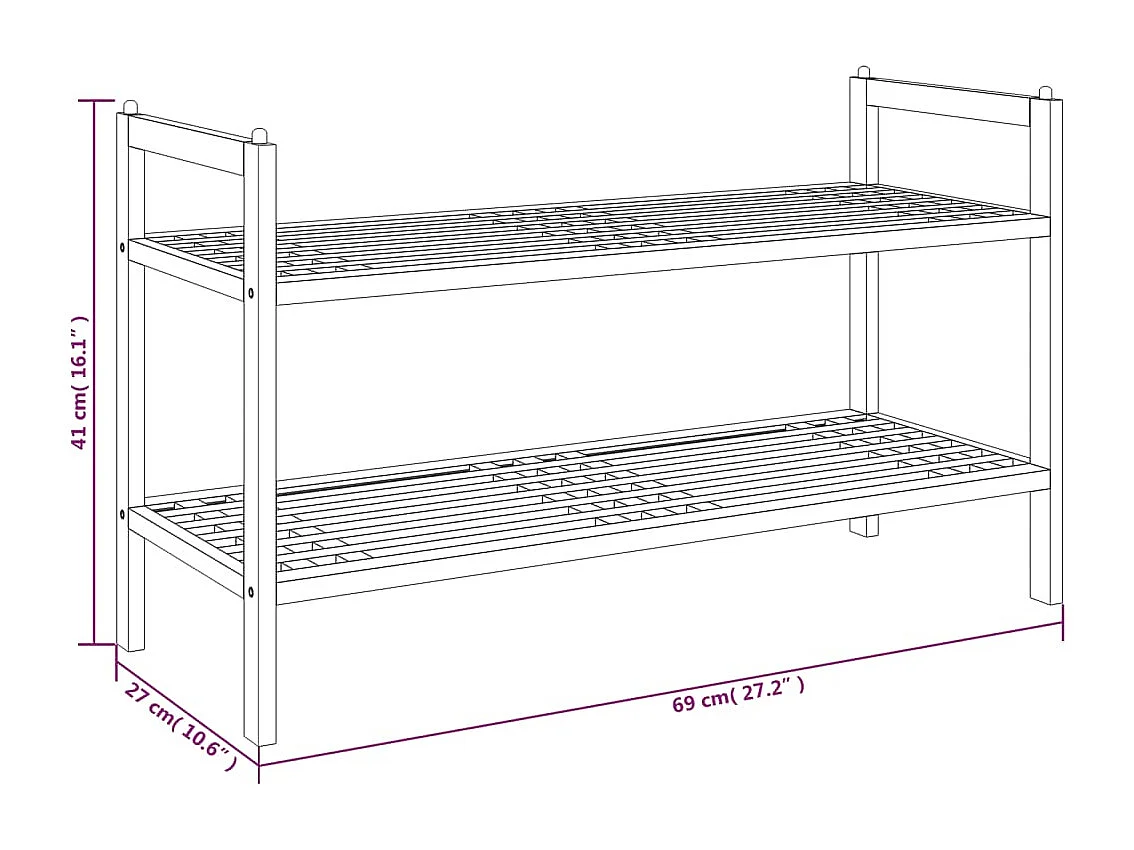 Schoenenkast 69x27x41 cm Massief walnoothout