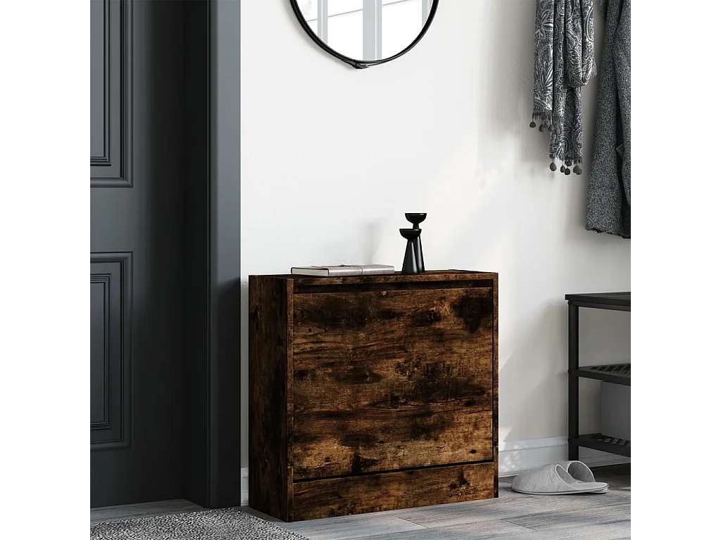 Armoire à chaussures chêne fumé 60x21x57 cm bois d'ingénierie
