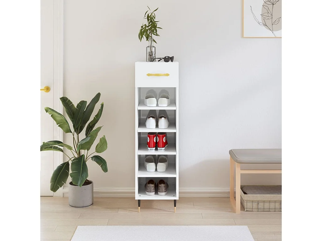 Armoire à chaussure Blanc brillant 30x35x105 cm Bois ingénierie