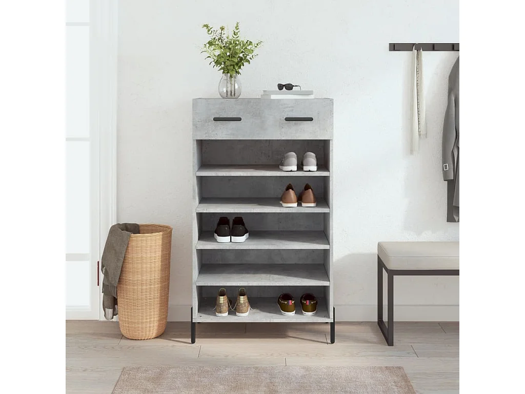 Armoire à chaussures gris béton 60x35x105 cm bois d'ingénierie