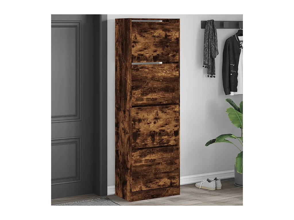 Scarpiera con 4 cassetti pieghevoli, rovere affumicato