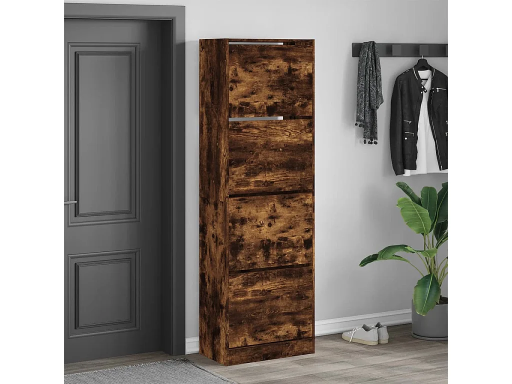 Armoire à chaussures 4 tiroirs rabattables chêne fumé