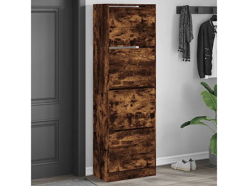 Armoire à chaussures 4 tiroirs rabattables chêne fumé